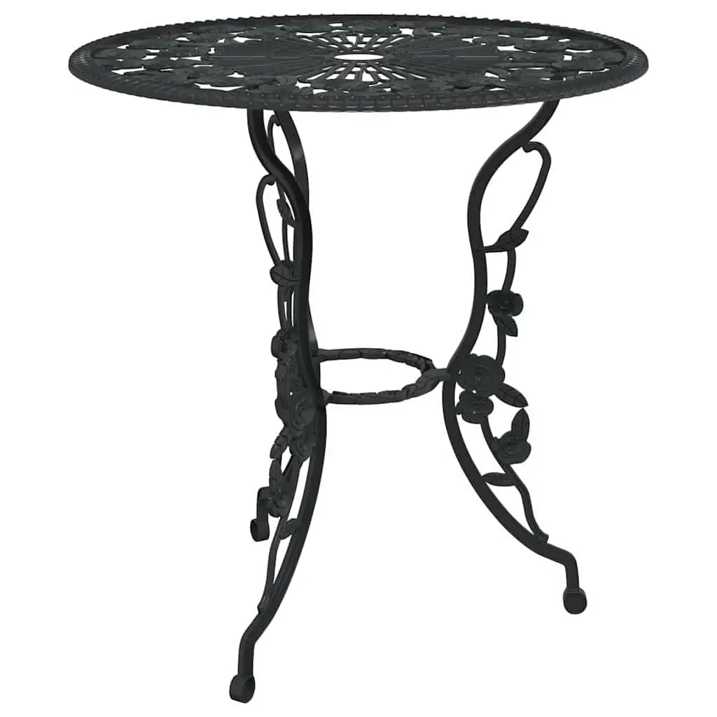 Bistro Set 3 Piece Black Cast Aluminium Floral Pattern Outdoor Dining Garden Furniture