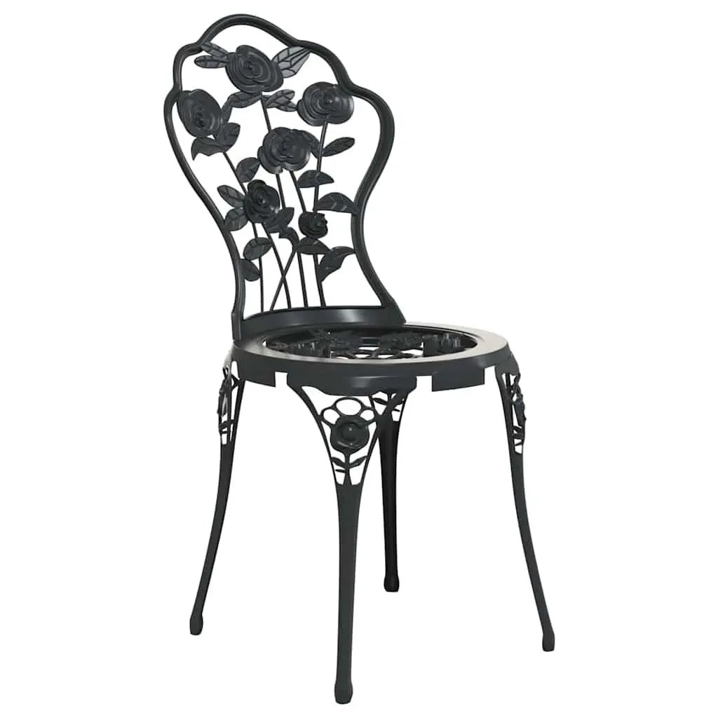 Bistro Set 3 Piece Black Cast Aluminium Floral Pattern Outdoor Dining Garden Furniture