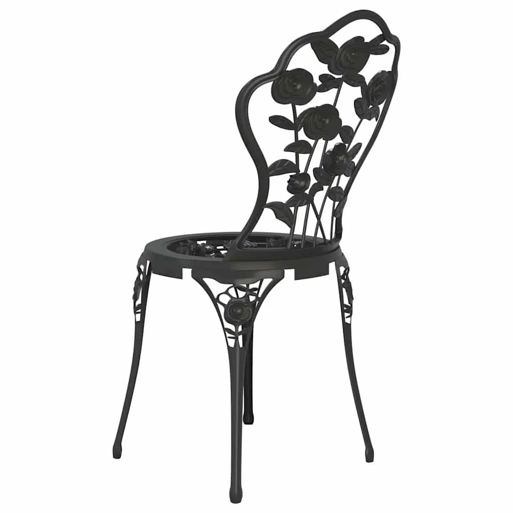 Bistro Set 3 Piece Black Cast Aluminium Floral Pattern Outdoor Dining Garden Furniture