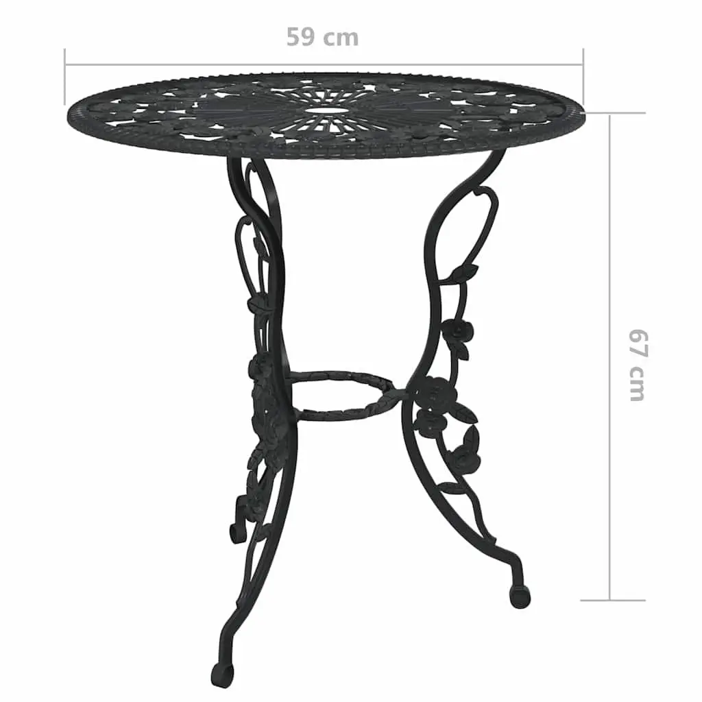 Bistro Set 3 Piece Black Cast Aluminium Floral Pattern Outdoor Dining Garden Furniture