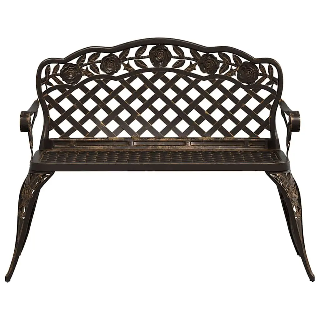 Garden Bench Outdoor Seating Brown 108cm Cast Aluminium for Patios and Gardens