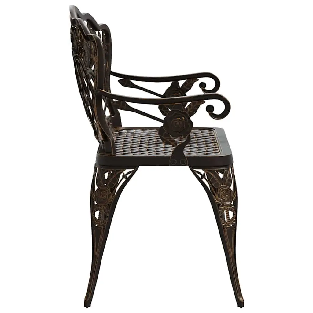 Garden Bench Outdoor Seating Brown 108cm Cast Aluminium for Patios and Gardens