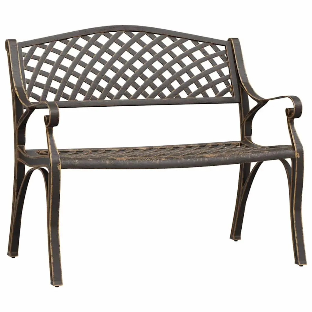 Garden Bench Cast Aluminium 102cm Brown Outdoor Seating