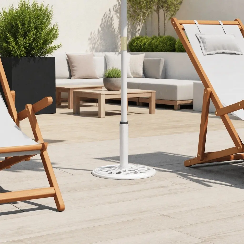 Umbrella Base Cast Iron White 40x40x32cm Outdoor Garden Patio Stand Weighted