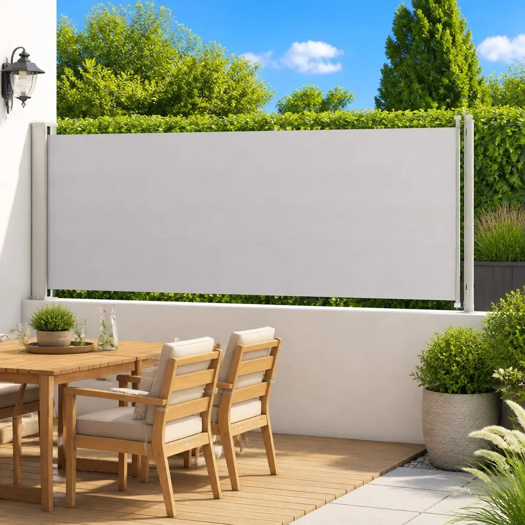 Side Awning Grey Polyester 117x600cm Privacy Screen Retractable for Patio Windbreak