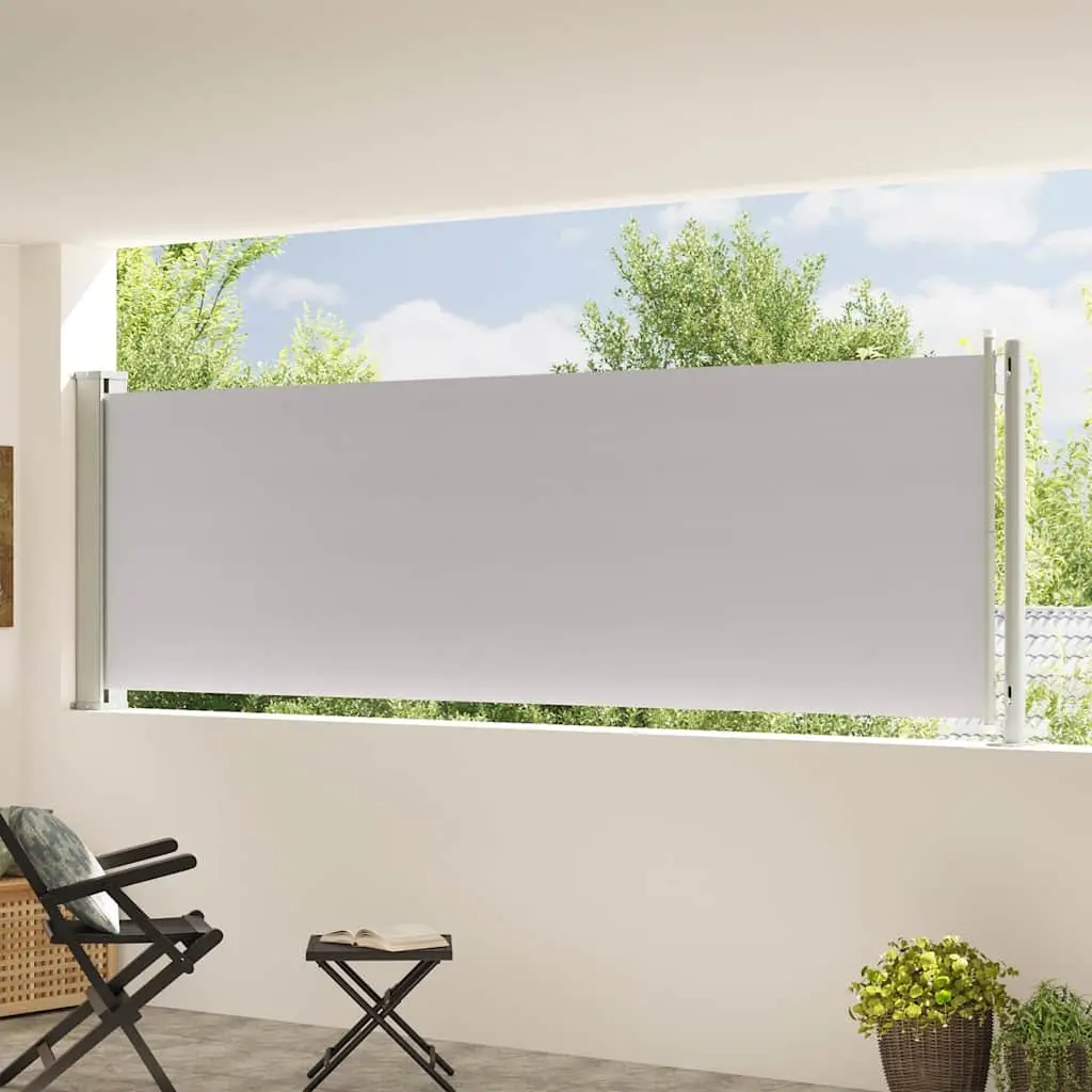 Side Awning Grey Polyester 117x600cm Privacy Screen Retractable for Patio Windbreak