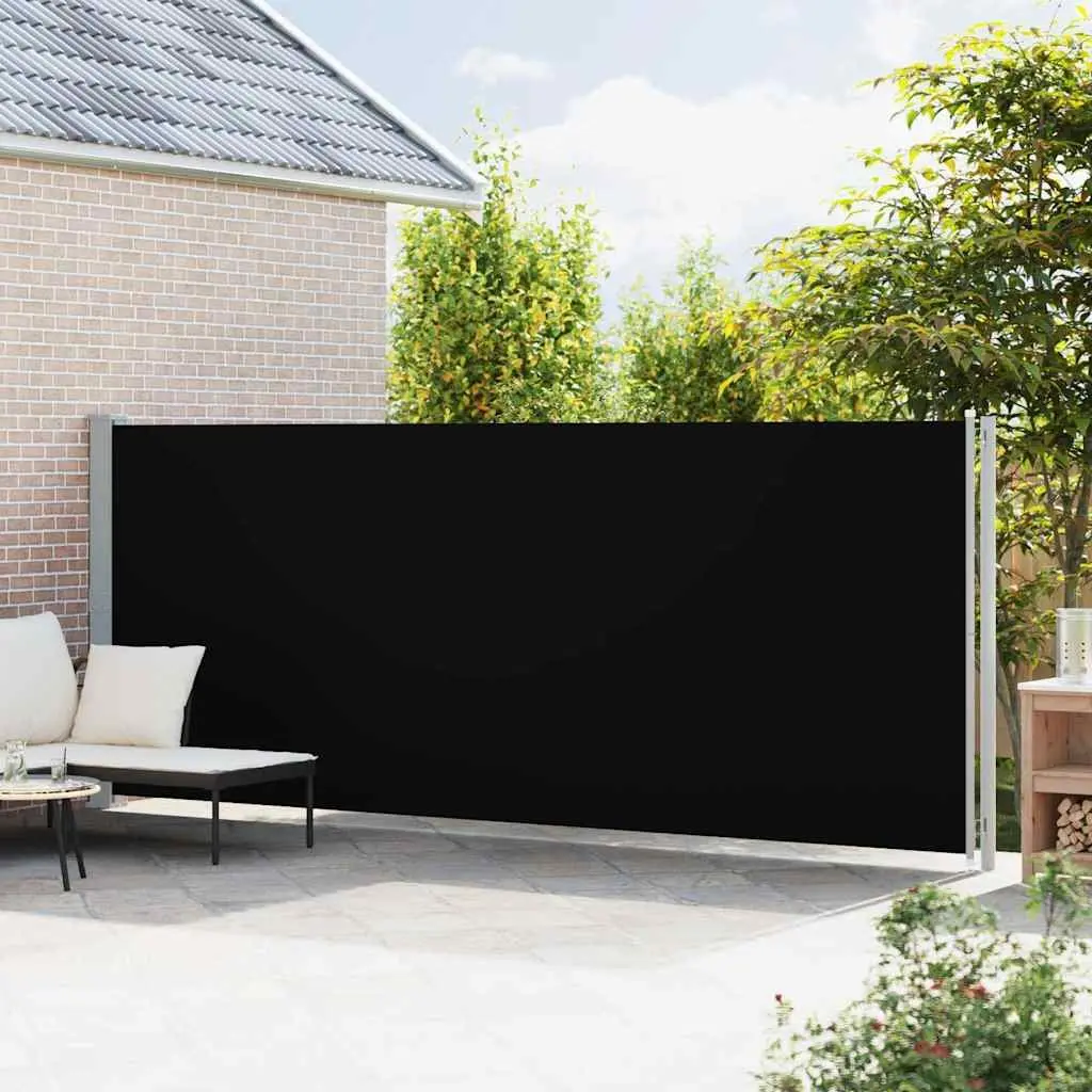 Retractable Side Awning Black UV Tear Resistant Polyester 180x600cm Outdoor Garden Shade Screen