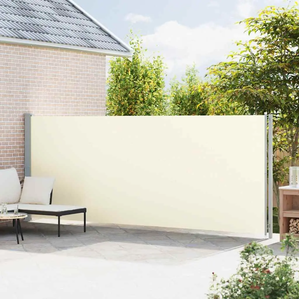 Retractable Side Awning Cream Outdoor Garden Shade Screen 180cm x 600cm for Patio and Balcony Privacy and Wind Protection