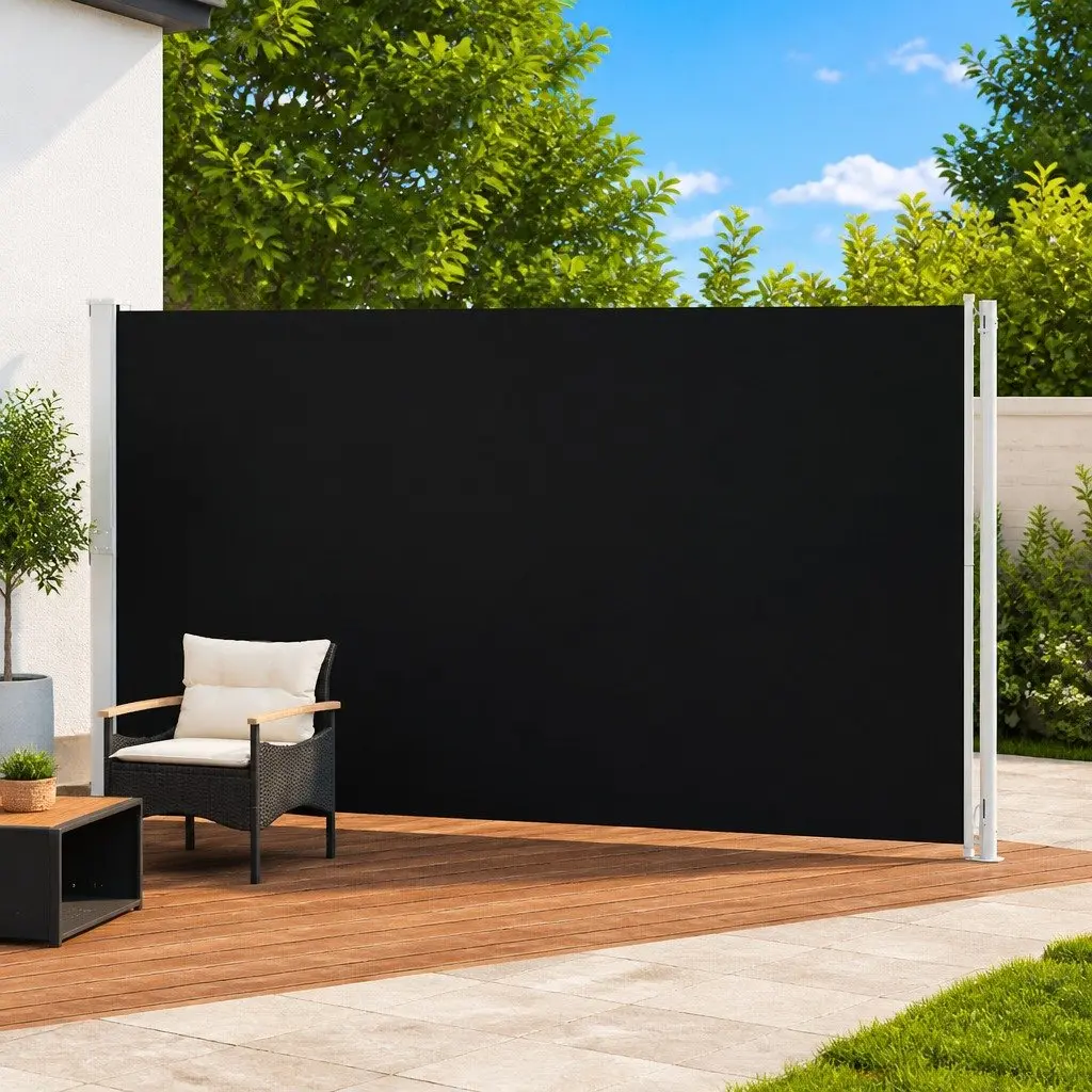 Retractable Side Awning Polyester 200x600 cm Black Outdoor Privacy Screen