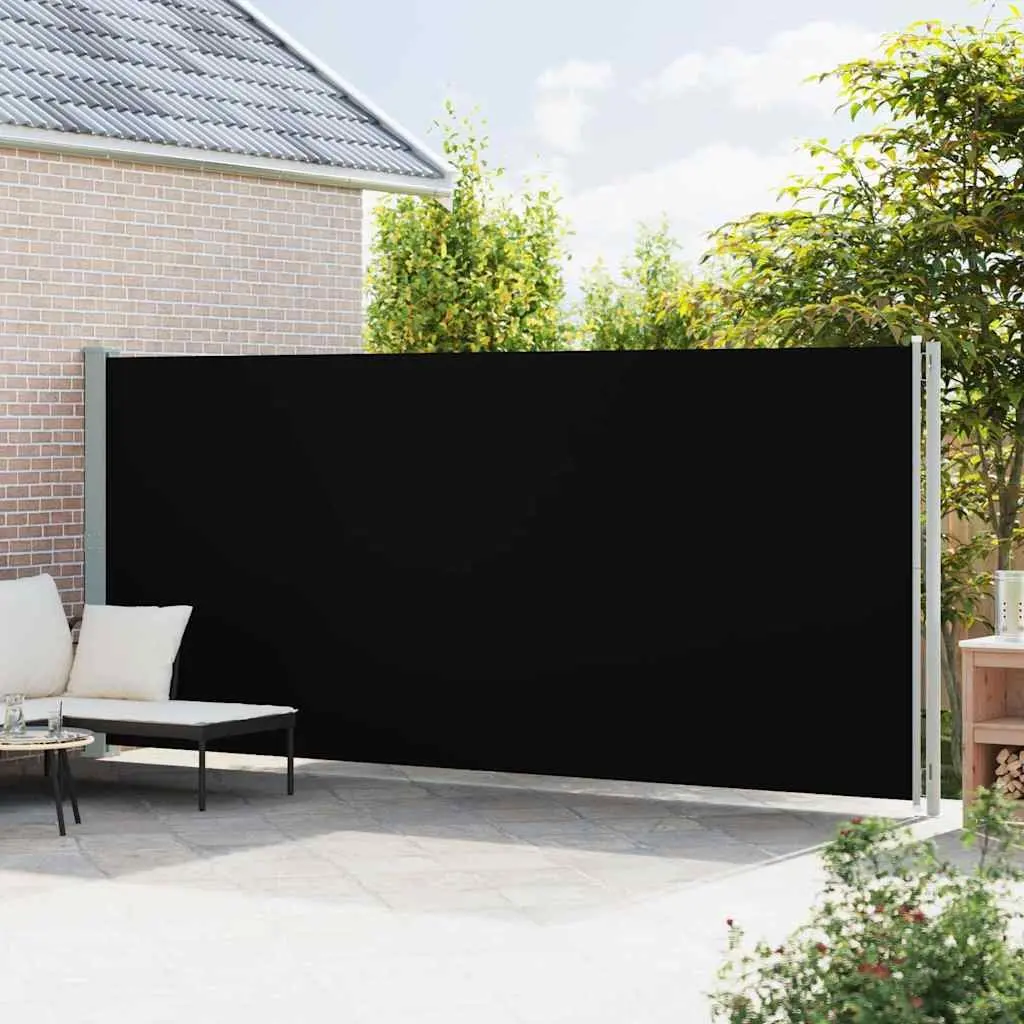 Retractable Side Awning Polyester 200x600 cm Black Outdoor Privacy Screen