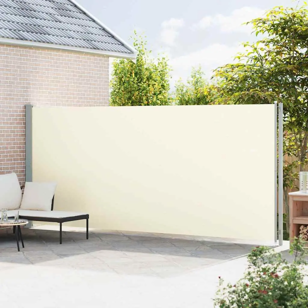 Retractable Side Awning Polyester 200x600 cm Cream Steel Base