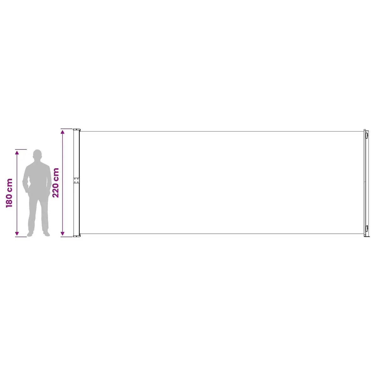Retractable Side Awning Black Polyester 220x600cm Outdoor Privacy Screen for Patio and Balcony