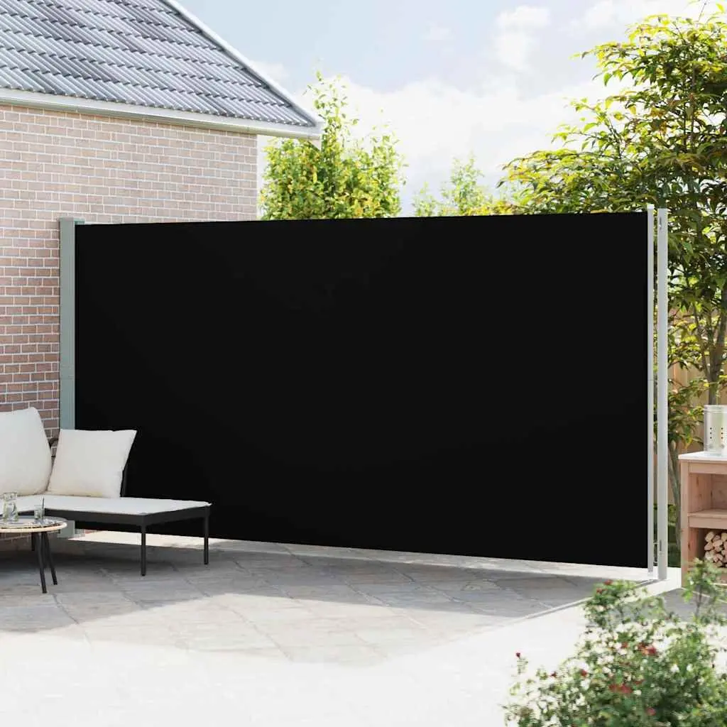 Retractable Side Awning Black Polyester 220x600cm Outdoor Privacy Screen for Patio and Balcony