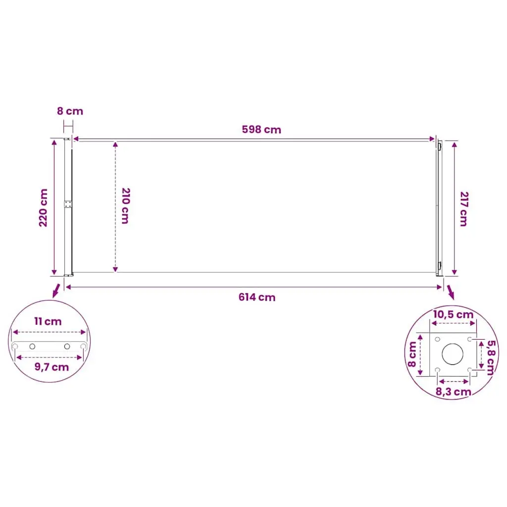 Retractable Awning Outdoor Privacy Screen Cream Polyester 220cm x 600cm for Patio Balcony Sunshade