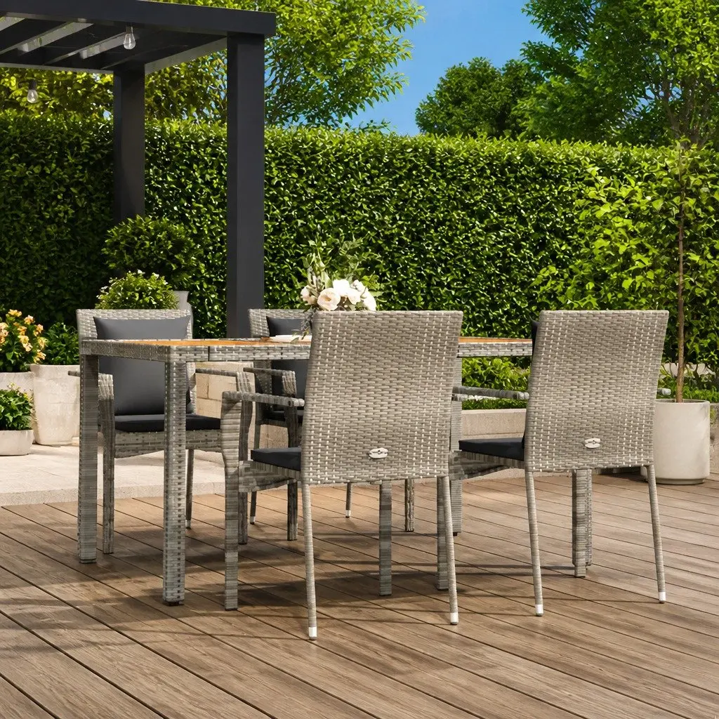 Garden Dining Set 5 Piece Grey Rattan Outdoor Patio Furniture with Cushions