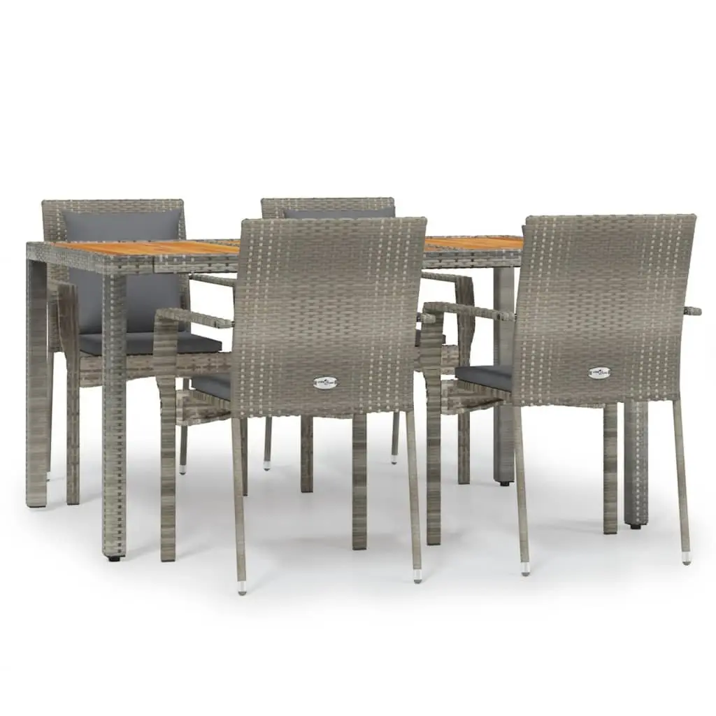 Garden Dining Set 5 Piece Grey Rattan Outdoor Patio Furniture with Cushions