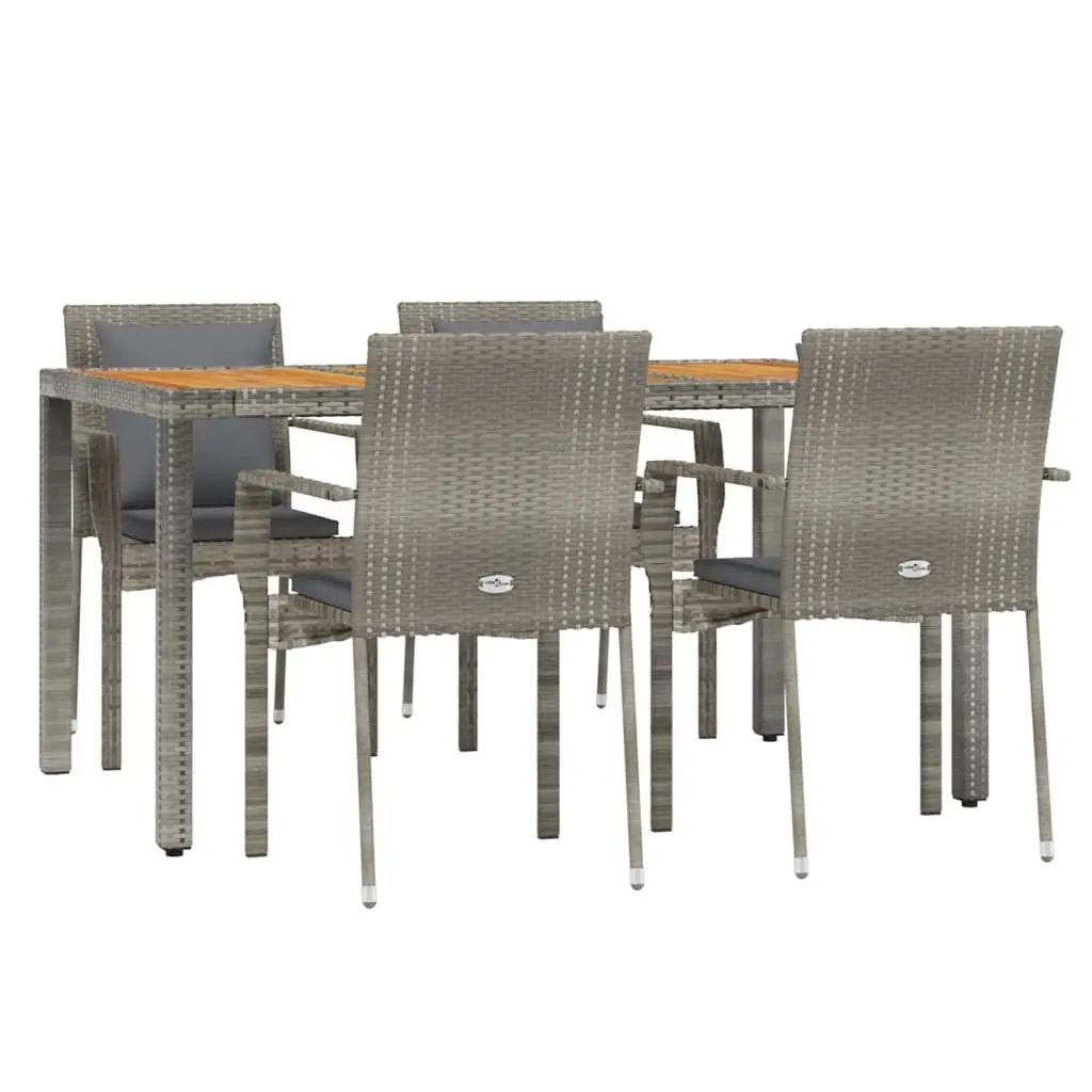 Garden Dining Set 5 Piece Grey Rattan Outdoor Patio Furniture with Cushions