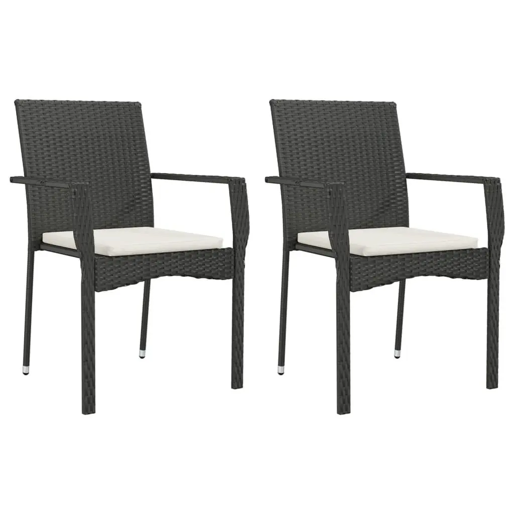 Garden Dining Set 3 Piece Outdoor Patio Furniture Black PE Rattan Steel Frame Tempered Glass