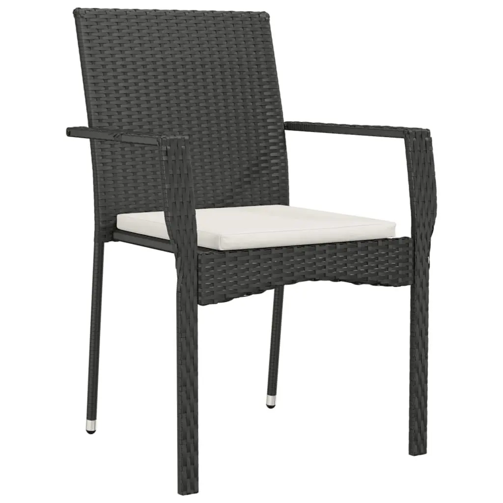 Garden Dining Set 3 Piece Outdoor Patio Furniture Black PE Rattan Steel Frame Tempered Glass