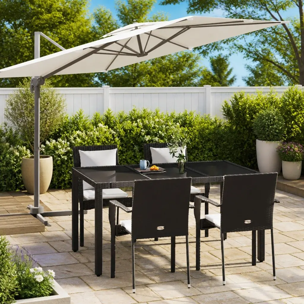 Garden Dining Set 5 Piece Outdoor Patio Furniture Black PE Rattan Steel Table