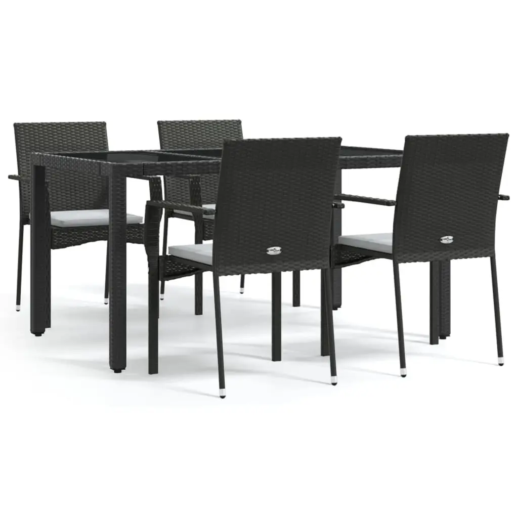 Garden Dining Set 5 Piece Outdoor Patio Furniture Black PE Rattan Steel Table