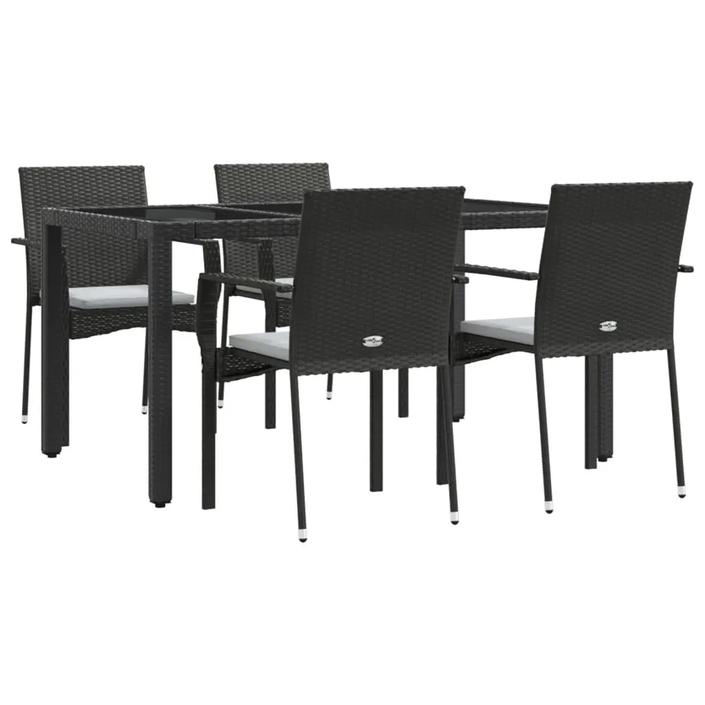 Garden Dining Set 5 Piece Outdoor Patio Furniture Black PE Rattan Steel Table
