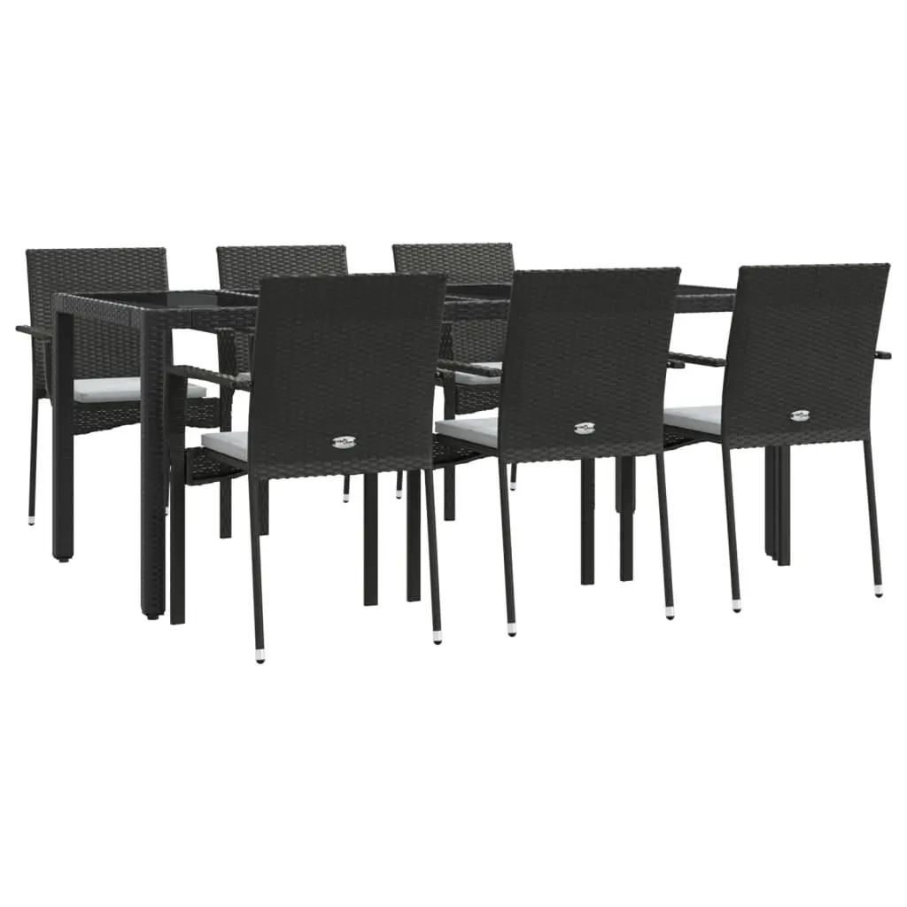 7 Piece Garden Dining Set Poly Rattan Black with Cushions