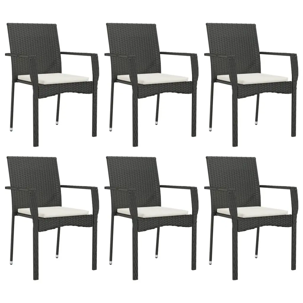 7 Piece Garden Dining Set Poly Rattan Black with Cushions