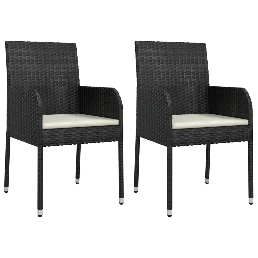 Garden Dining Set 3 Piece Black PE Poly Rattan Powder Coated Steel Tempered Glass