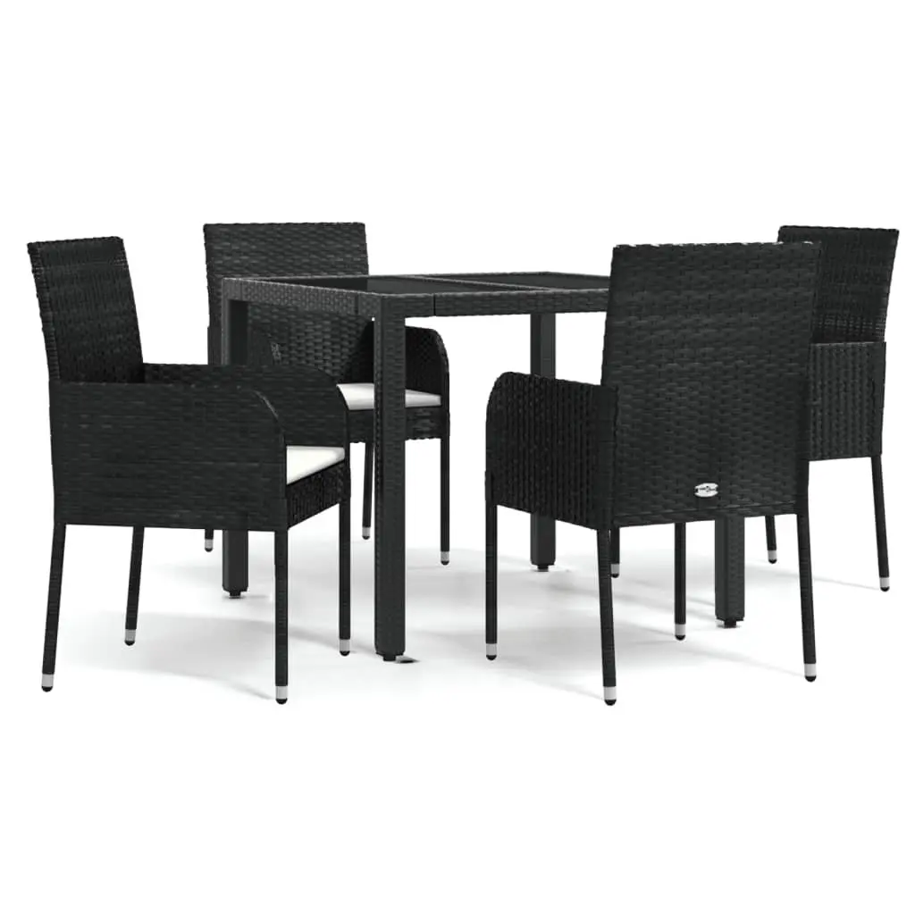 5 Piece Garden Dining Set Poly Rattan Black Outdoor Furniture Chairs Table