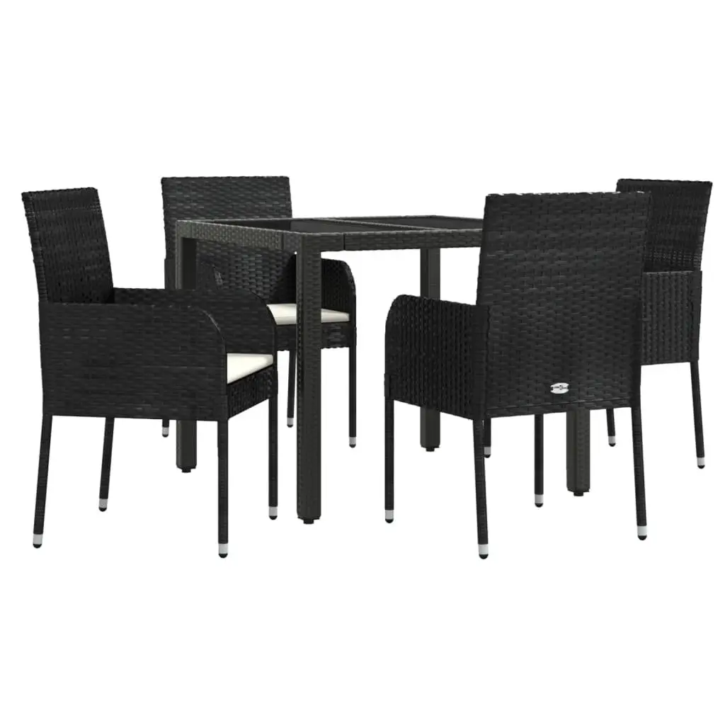 5 Piece Garden Dining Set Poly Rattan Black Outdoor Furniture Chairs Table