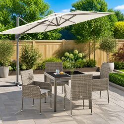 Garden Dining Set 5 Piece Outdoor Patio Furniture Grey with Cushions Rattan