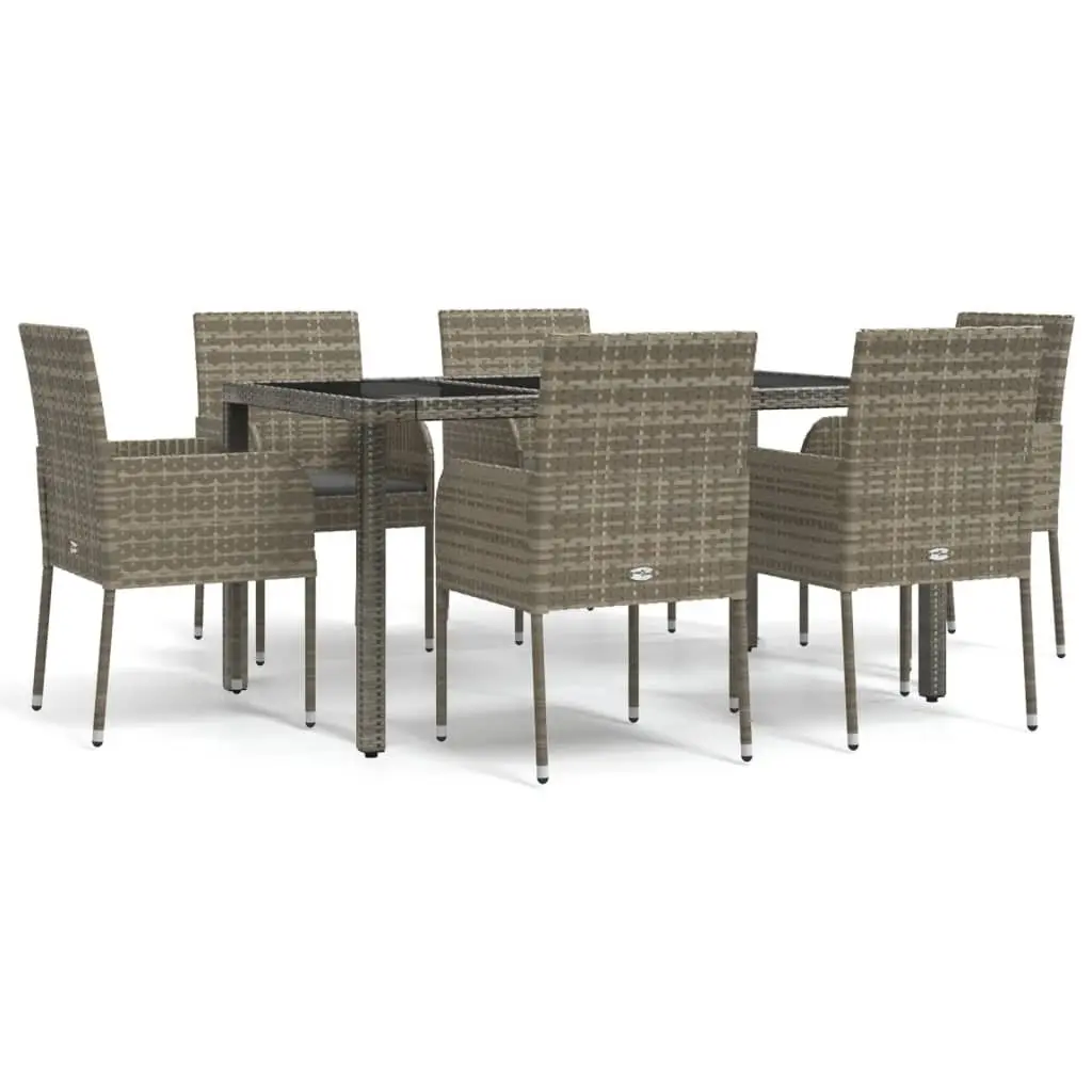 7 Piece Outdoor Garden Dining Set Grey PE Rattan Chairs Acacia Wood Table