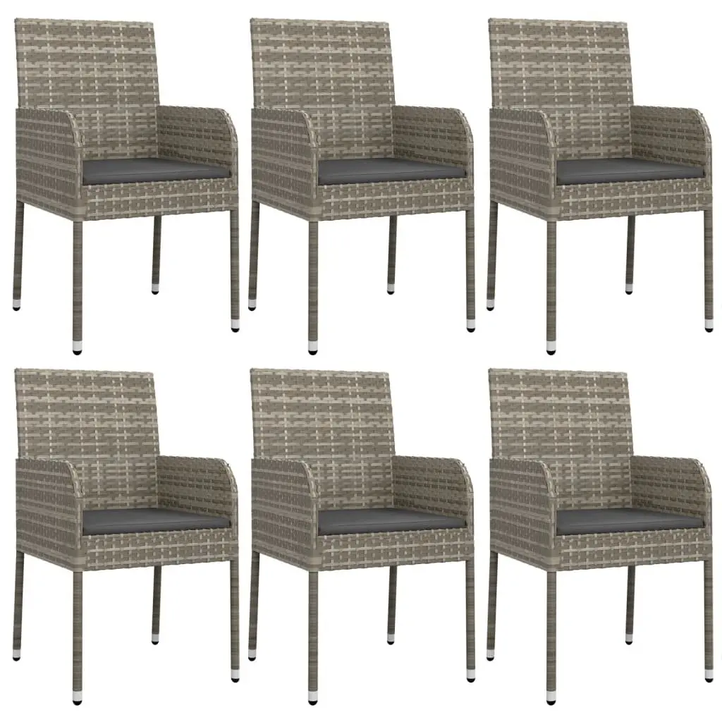 7 Piece Outdoor Garden Dining Set Grey PE Rattan Chairs Acacia Wood Table