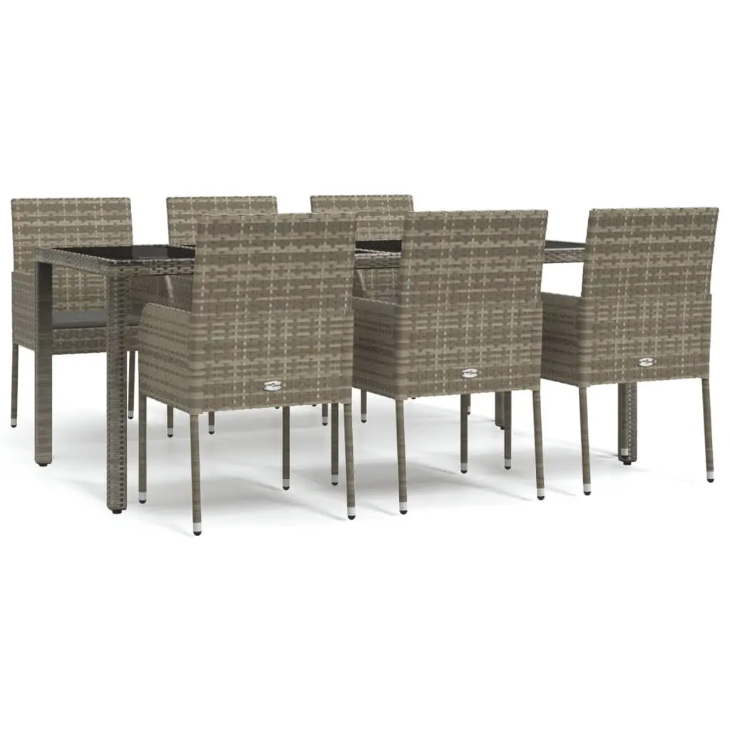 Garden Dining Set 7 Piece Outdoor Patio Furniture Grey Poly Rattan with Cushions