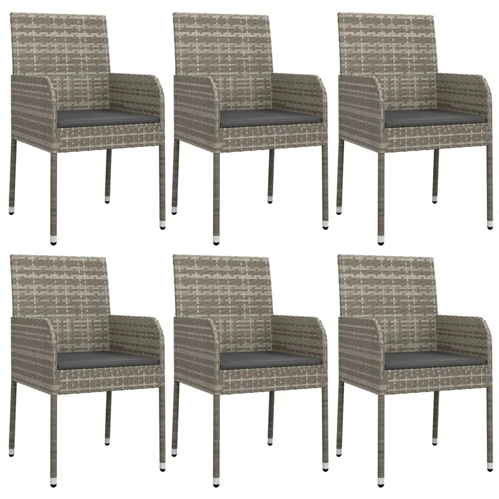 Garden Dining Set 7 Piece Outdoor Patio Furniture Grey Poly Rattan with Cushions