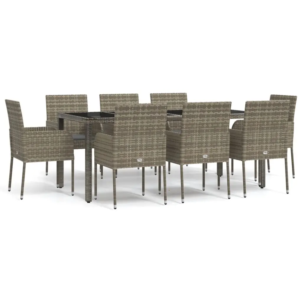 Garden Dining Set 9 Piece Outdoor Patio Furniture Grey Poly Rattan with Cushions