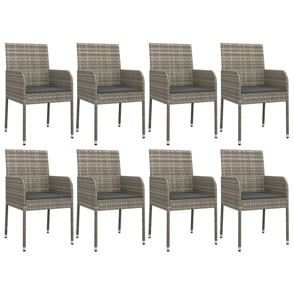 Garden Dining Set 9 Piece Outdoor Patio Furniture Grey Poly Rattan with Cushions