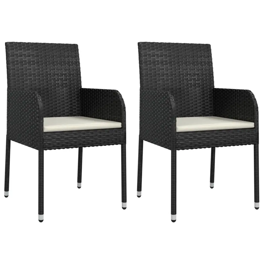 3 Piece Garden Dining Set Outdoor Patio Furniture PE Rattan Steel Frame Acacia Wood Top Black