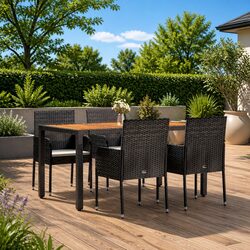 Outdoor Garden Dining Set 5 Piece Black Poly Rattan Patio Furniture Chairs Table