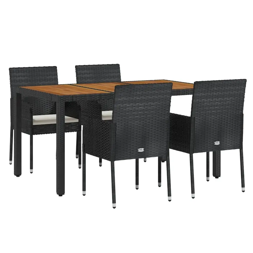 Outdoor Dining Set 5 Piece Weather-resistant PE Rattan Steel Frame Acacia Wood Table Black