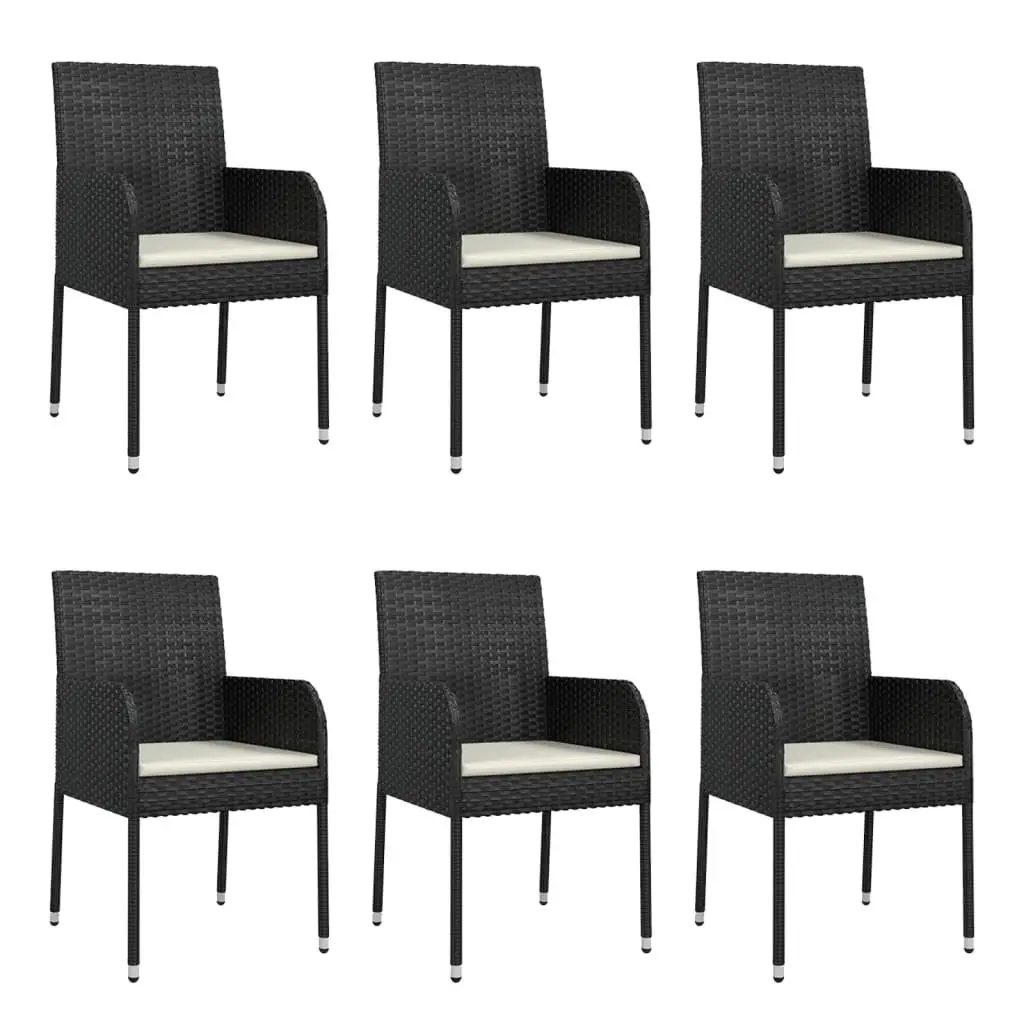 7 Piece Outdoor Garden Dining Set PE Rattan Steel Frame Acacia Wood Tabletop Black