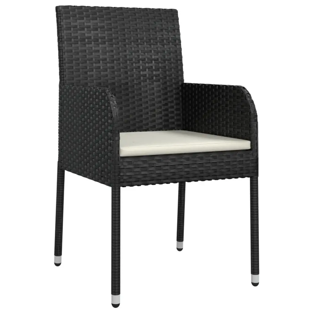 7 Piece Outdoor Garden Dining Set PE Rattan Steel Frame Acacia Wood Tabletop Black