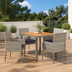 5 Piece Outdoor Garden Dining Set Grey Poly Rattan Chair Table Patio Furniture