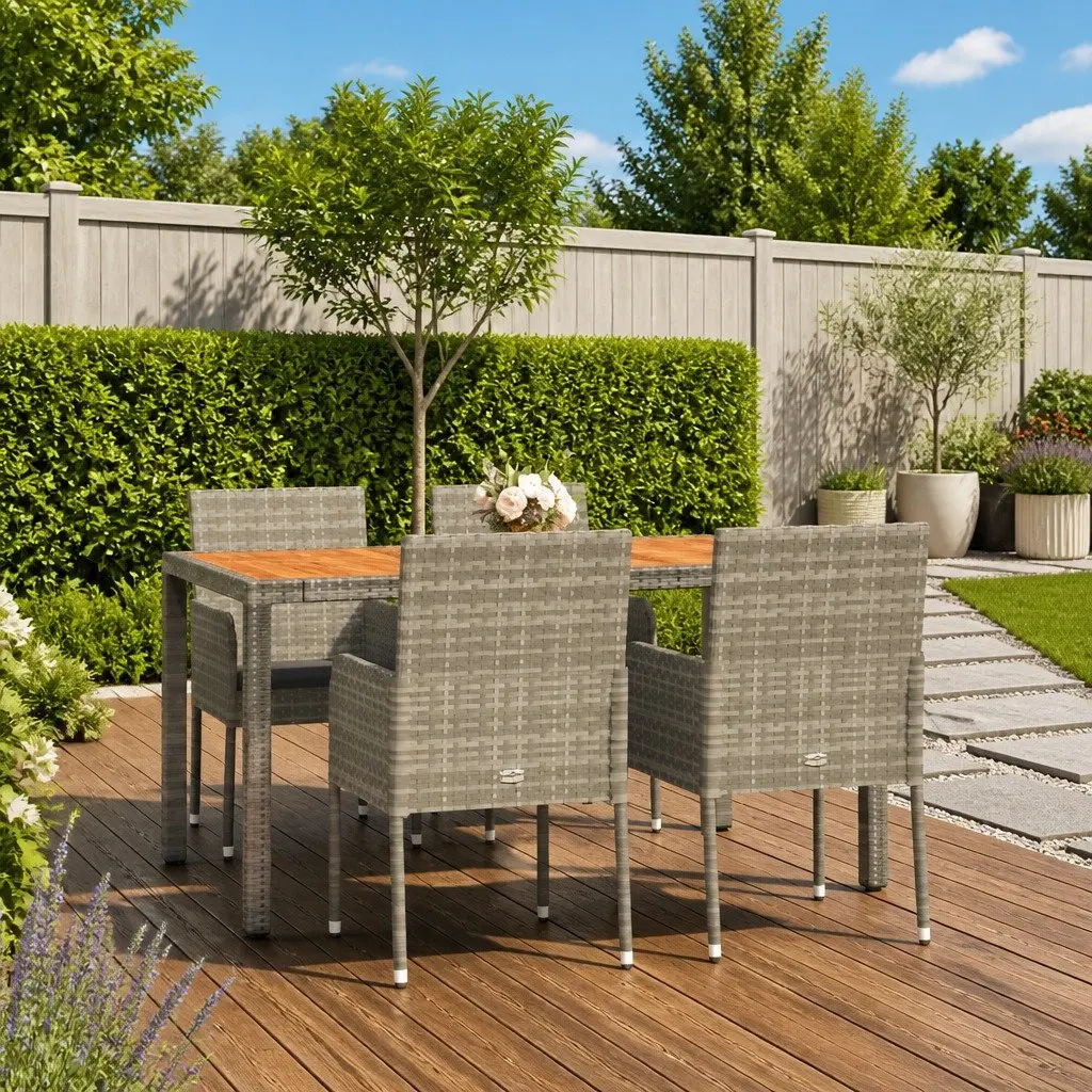 Outdoor Dining Set 5 Piece Garden Furniture with Cushions Grey Rattan