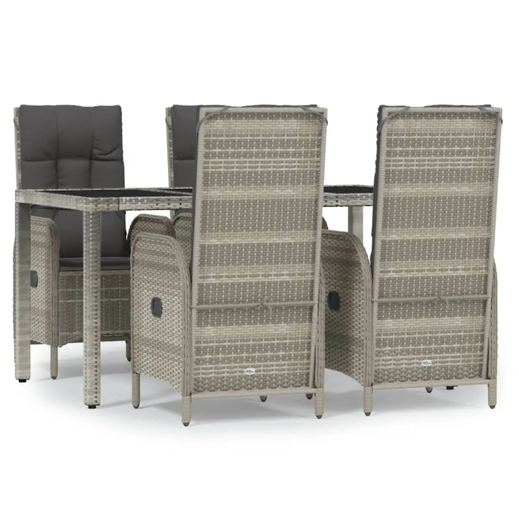 Outdoor Dining Set 5 Piece PE Rattan Grey Garden Furniture with Powder Coated Steel Frame and Tempered Glass Tabletop