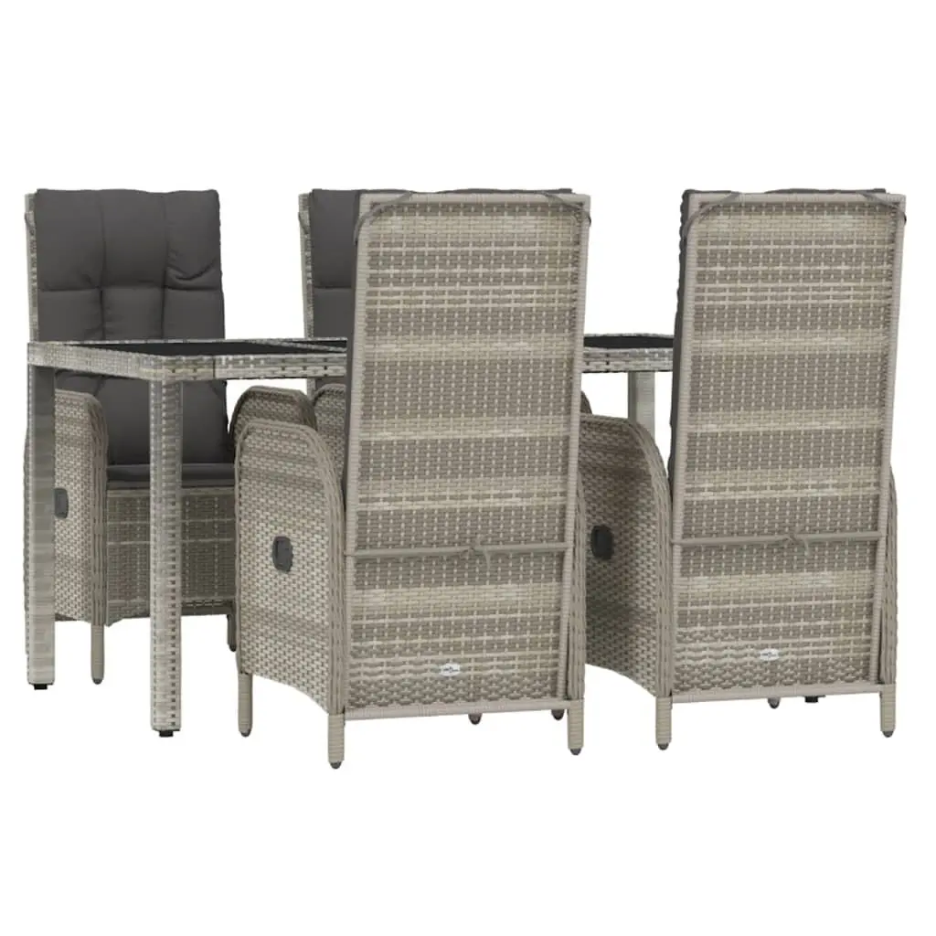 Outdoor Dining Set 5 Piece PE Rattan Grey Garden Furniture with Powder Coated Steel Frame and Tempered Glass Tabletop