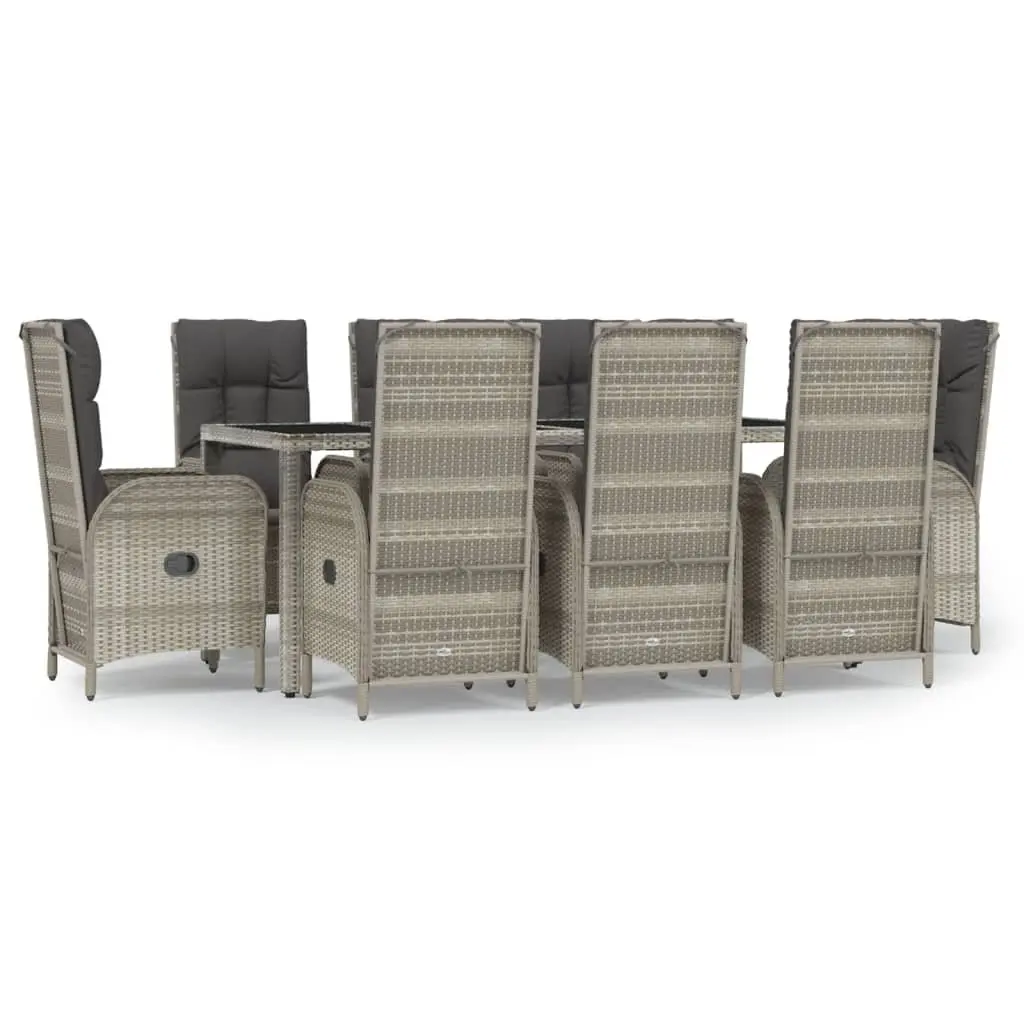 9 Piece Outdoor Garden Dining Set Grey Poly Rattan Chairs Table with Cushions