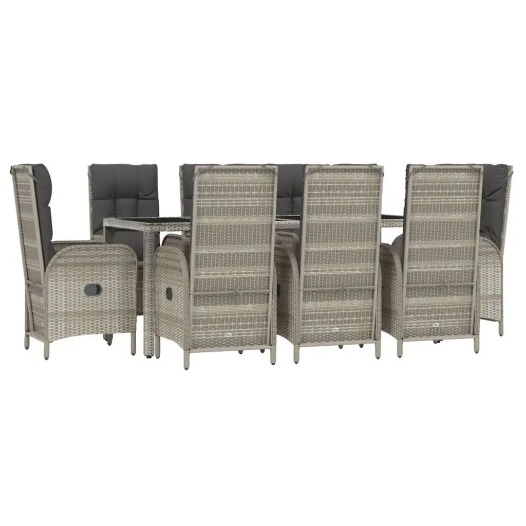 9 Piece Outdoor Garden Dining Set Grey Poly Rattan Chairs Table with Cushions