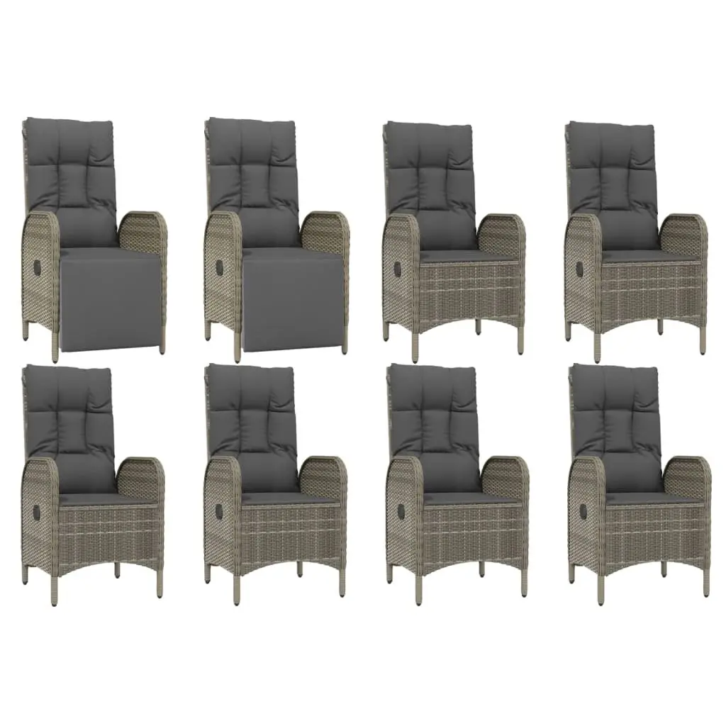 9 Piece Outdoor Garden Dining Set Grey Poly Rattan Chairs Table with Cushions